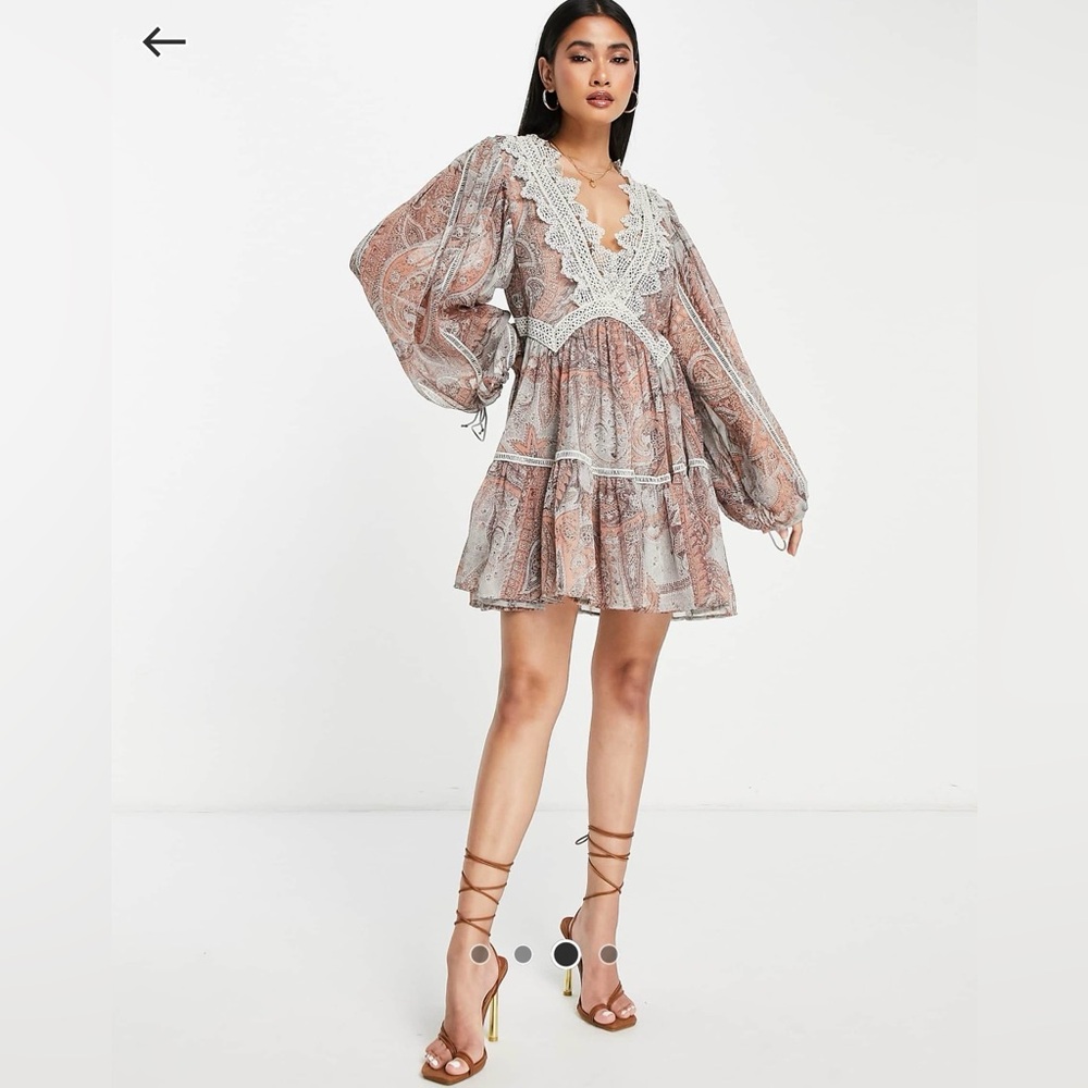 NWOT ASOS Bohemian Paisley Dress with Lace Trim